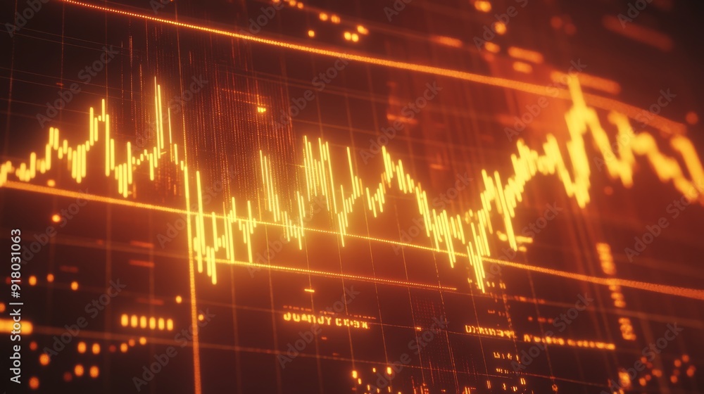 Aufkleber a gold price graph on a computer screen with bright, contrasting lines and candlestick patterns, ill