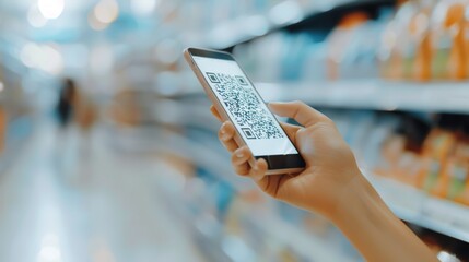 Embracing Technology: Customer Using QR Code for Product Information in Modern Retail Store