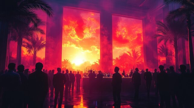 Illustration of a vibrant afterwork networking event with apericena