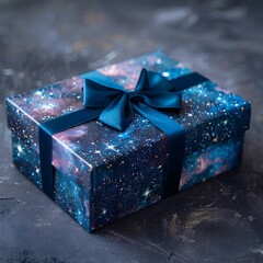 Mysterious Galaxy Themed Gift Box with Glittering Cosmic Design and Copyspace