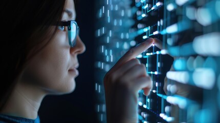 Modern Woman Engaging with Digital KYC Compliance Interface for Secure Identity Verification