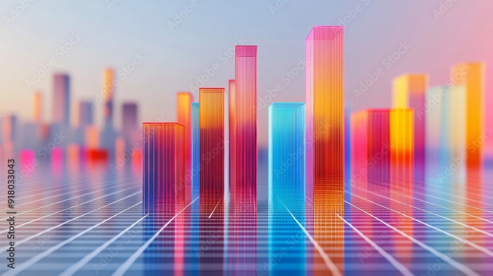 Poster A high-resolution image of a 3D bar graph with varying heights, showcasing a detailed and colorful representation of data, with gridlines and a clean background for clarity