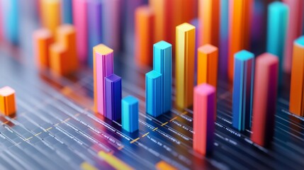 Obraz premium A high-resolution image of a 3D bar graph with varying heights, showcasing a detailed and colorful representation of data, with gridlines and a clean background for clarity