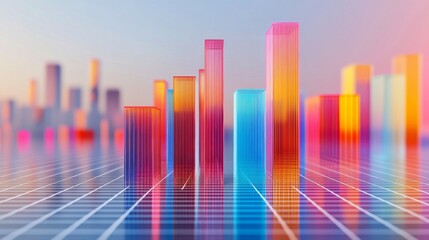 Fototapeta premium A high-resolution image of a 3D bar graph with varying heights, showcasing a detailed and colorful representation of data, with gridlines and a clean background for clarity