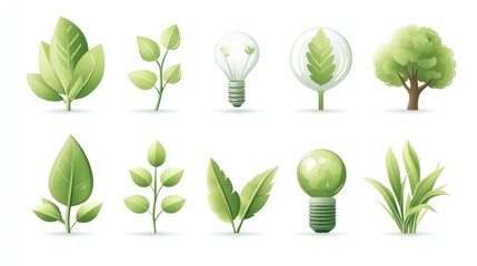 Set of high-quality vector graphics of eco-friendly icons, ideal for sustainability projects, on a transparent background