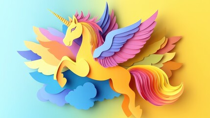 Obraz premium paper cut style illustration pegasus unicorn colorful 3d 