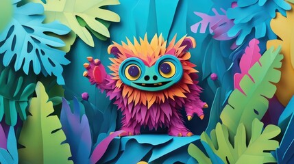 paper cut style illustration troll colorful 3d 