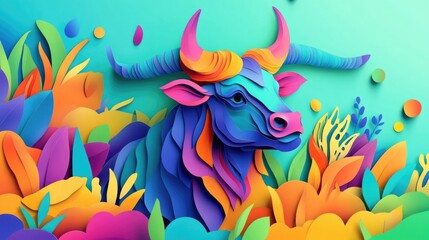Obraz premium paper cut style illustration minotaur colorful 3d 