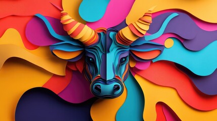 Obraz premium paper cut style illustration minotaur colorful 3d 