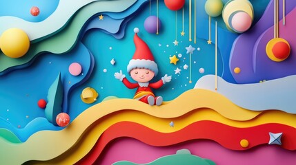 paper cut style illustration elf colorful 3d 