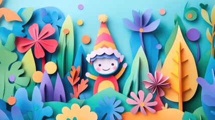 paper cut style illustration elf colorful 3d 