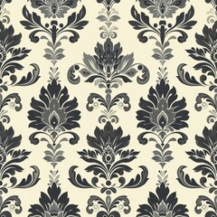 Black and White Damask Floral Pattern Wallpaper
