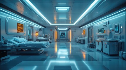 Innovative Futuristic Medicine Scene Featuring Advanced Health Technologies and Modern Equipment