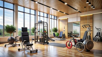 Accessible fitness equipment in a modern gym, featuring adaptive machines and tools for individuals with disabilities to promote inclusive exercise and wellness.