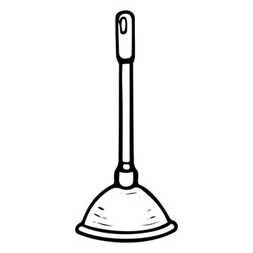 recommend clip art: Plunger hand drawn doodle. Clearing clogged pipes at home. Plumbing work. Vector outline line art illustration.