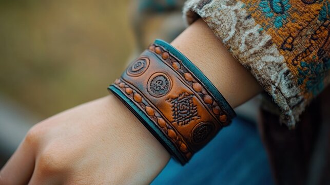 Leather Bracelet with Intricate Designs