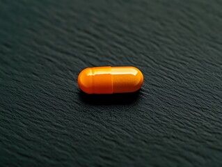 Close-up of a vibrant supplement pill resting on a smooth surface, supplement, balanced energy
