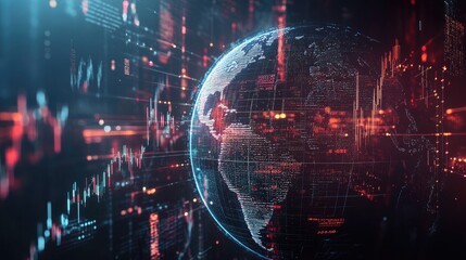 Obraz premium A globe surrounded by financial network lines, symbolizing global stock market connections and economic systems.