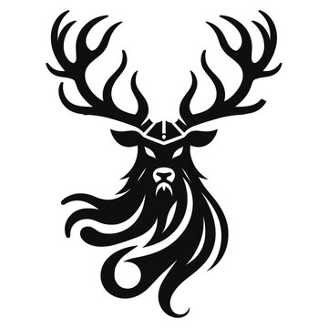 Vintage retro illustration. Deer drawn in the ancient Celtic Scandinavian style, isolated on white, vector illustration
