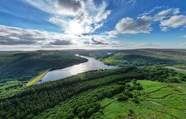 Ladybower Reservoir, Bamford Edge, Derbyshire, Peak District National Park, UK, Landscape Photography,, Drone Photography, Sunset