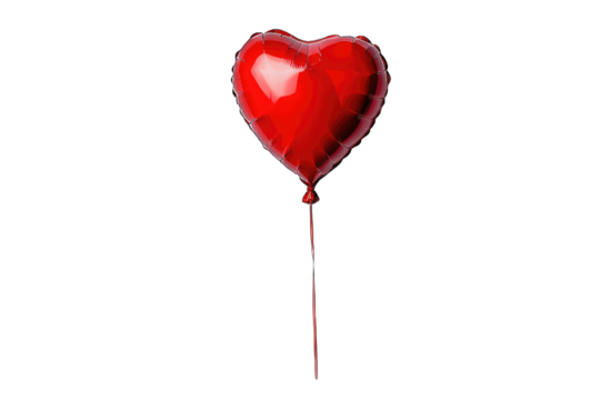 A shiny red heart-shaped balloon, perfect for romantic occasions and celebrations, symbolizing love and affection.