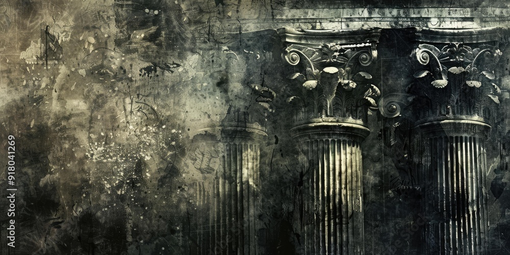 Poster grunge texture with weathered columns.