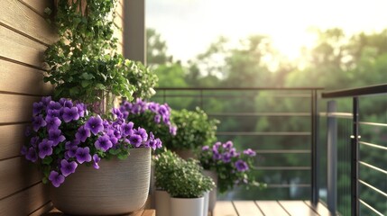 Fototapeta premium Purple Flowers on a Balcony
