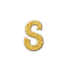 Naklejka premium Golden classic Latin letter S. Bright scrapbook tag on white background
