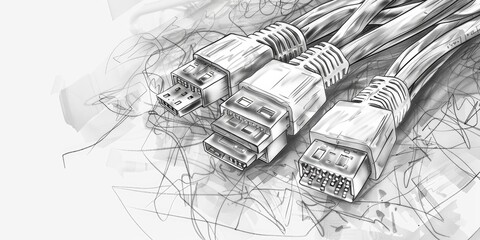 Obraz premium Three cables with connectors on white background.