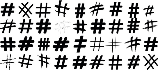 Naklejka premium Hashtag symbols vector set, black lines, abstract design, versatile and creative hashtag collection