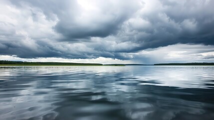 Obraz premium Impending Storm: Dramatic Dark Clouds over Serene Lake