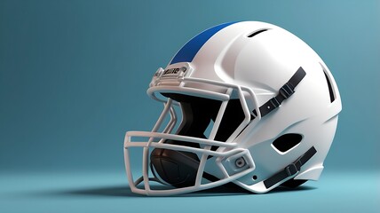 Fototapeta premium White football helmet with black face mask and brown football suitable for sportsthemed designs, sports blogs, social media posts, and athletic events promotions.