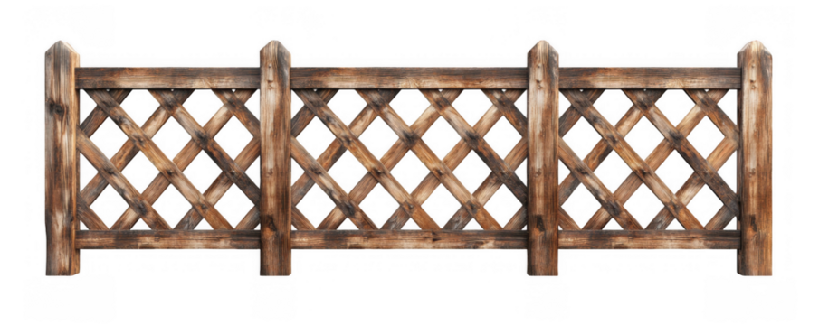 Three-Section Wooden Fence with Cross Pattern