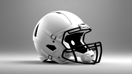 Fototapeta premium White football helmet with black face mask and brown football suitable for sportsthemed designs, sports blogs, social media posts, and athletic events promotions.