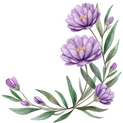 Obraz premium A beautiful arrangement of delicate purple flowers surrounded by soft green leaves, perfect for decorative designs and backgrounds. transparent background