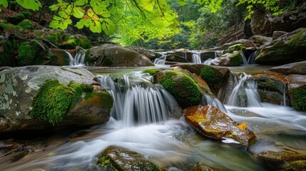 Obraz premium waterfall with green plants..