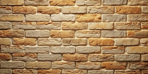 Fototapeta premium Rugged textured brick wall with noticeable mortar lines and subtle rock patterns, set against a soft, creamy light background, ideal for design overlays.