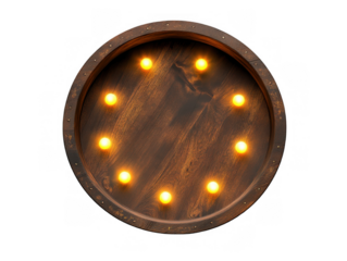 Round Wooden Object with Embedded Lights