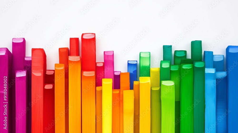 Poster a row of colorful wooden sticks arranged in a rainbow pattern. the sticks are painted in various col