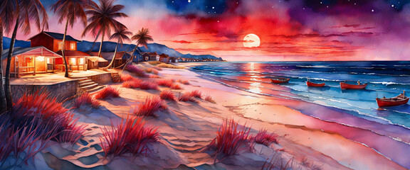 Tropical Paradise at Sunset: A Vibrant Coastal Dream