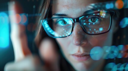 Innovative Female Scientist Engaging with Futuristic Holographic Interface in Advanced Technology Lab