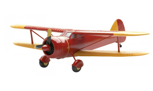 Toy Biplane with Red Body and Yellow Wings
