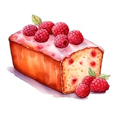 Watercolor of Raspberry Bread Slice with Tangy Berries