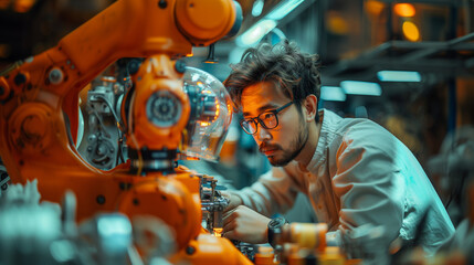 Male Factory Worker in Uniform Standing in Manufacturing Plant
