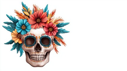 a skull with flowers on its head