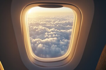 Airplane Window Art. Aeroplane Interior View with Travel Concept