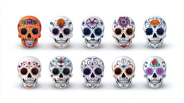 a set of six sugar skulls with different designs