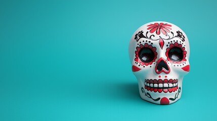 a skull with red and black paint on it