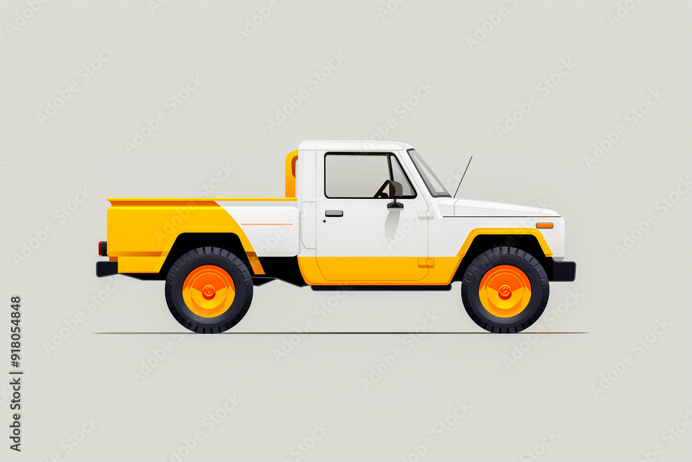 Wall mural a white and yellow truck with a yellow stripe