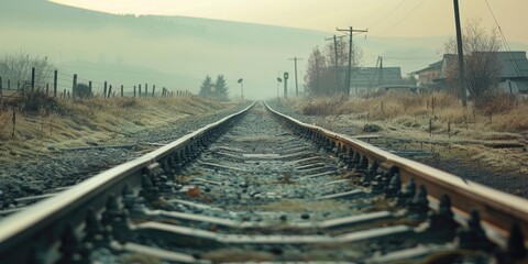 A train track vanishing into fog.